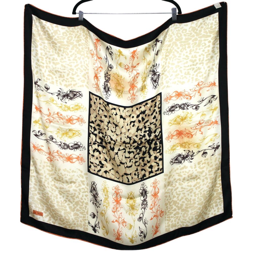 100% Silk Multi Color Patterned Square Large Scarf - Picture 2 of 6